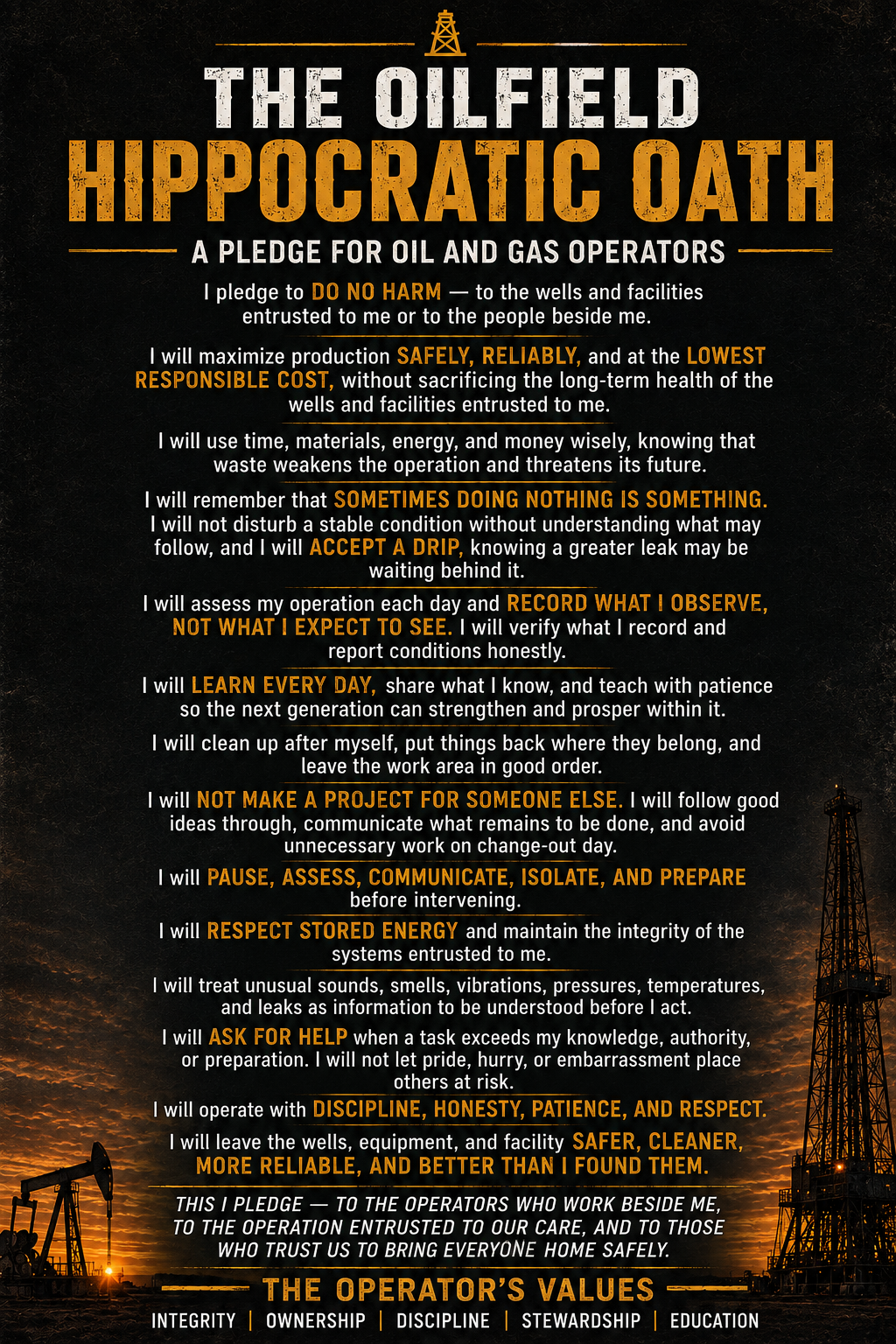 The Oilfield Hippocratic Oath Poster | A Pledge for Oil & Gas Operators